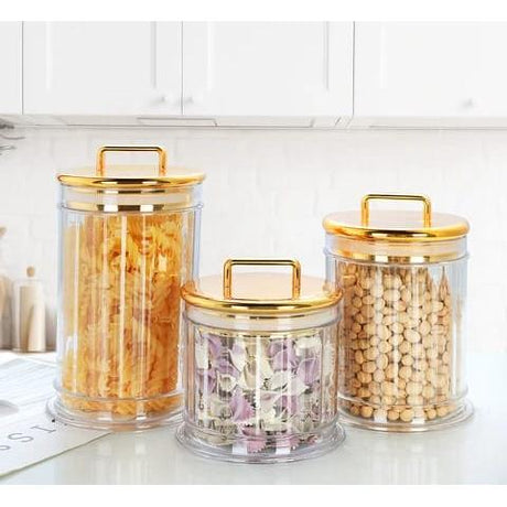 3pcs High Quality Luxury Golden Kitchen Storage Jars Set Acrylic Decorative Canisters