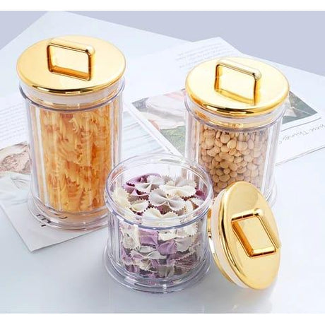 3pcs High Quality Luxury Golden Kitchen Storage Jars Set Acrylic Decorative Canisters