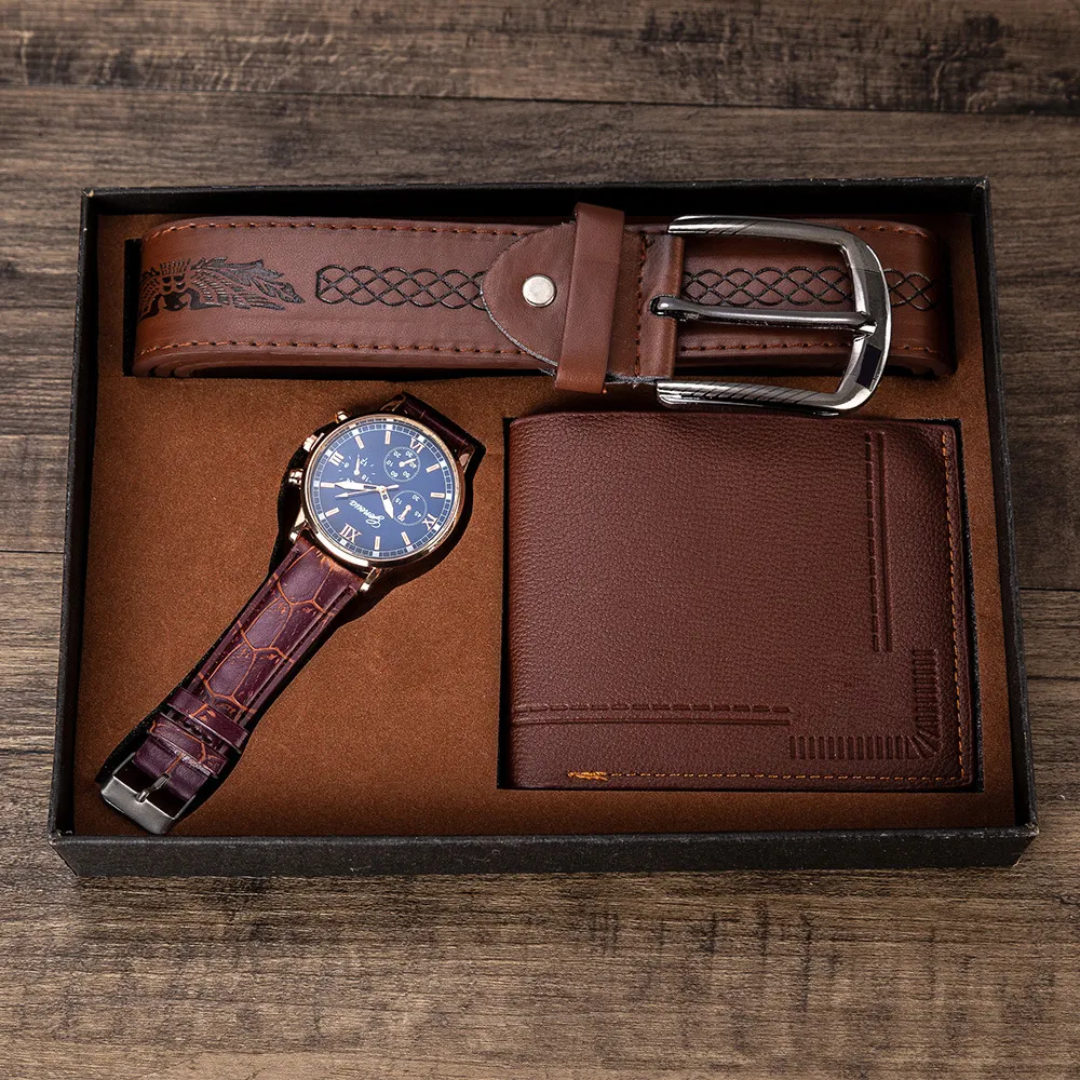 3pcs Jesou Men Gift Set Watch, Belt, and Wallet Combo.