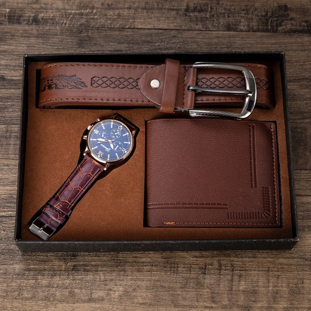 3pcs Jesou Men Gift Set Watch, Belt, and Wallet Combo.