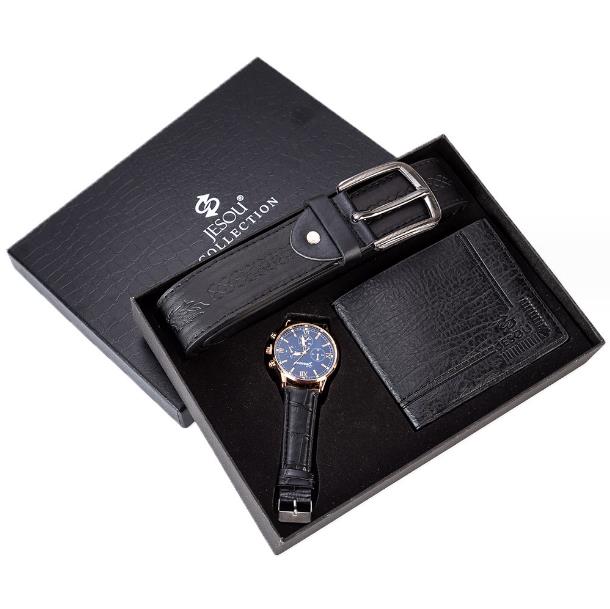 3pcs Jesou Men Gift Set Watch, Belt, and Wallet Combo.