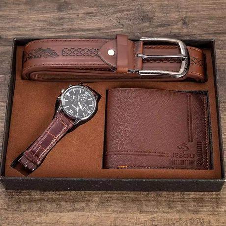 3pcs Jesou Men Gift Set Watch, Belt, and Wallet Combo.