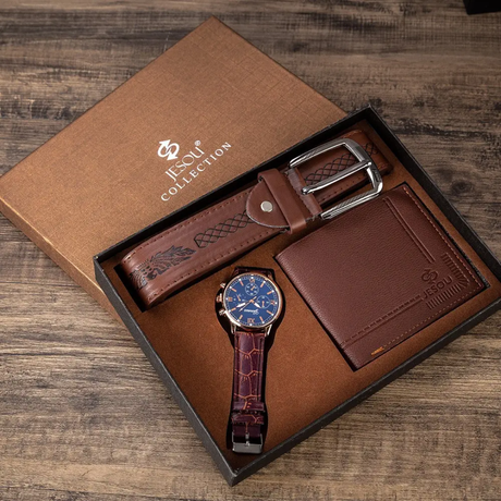 3pcs Jesou Men Gift Set Watch, Belt, and Wallet Combo.