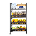 4-Layer Heavy Metallic Vegetable Rack with Movable Wheels Black Kitchen Storage Racks Kitchen Cabinet Organizers