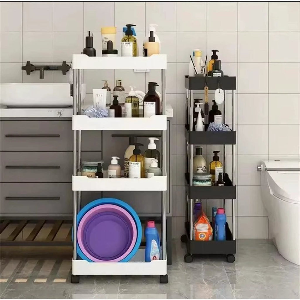 4 Layer Multipurpose Storage Rack with Wheels Space Saving Organizer 35 cm L x 21 cm W x 85 cm H Kitchen Racks Household Storage Caddies