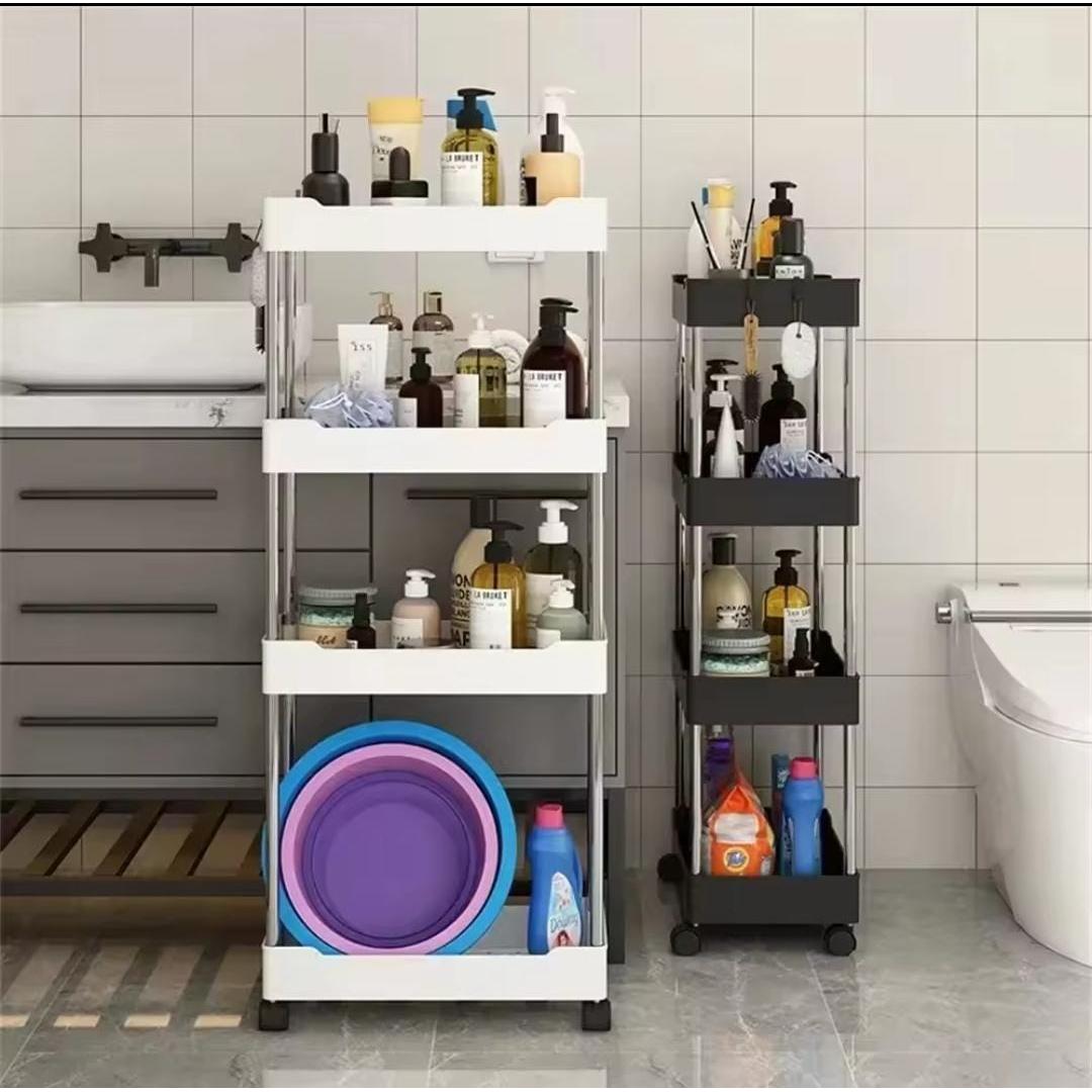 4 Layer Multipurpose Storage Rack with Wheels Space Saving Organizer 35 cm L x 21 cm W x 85 cm H