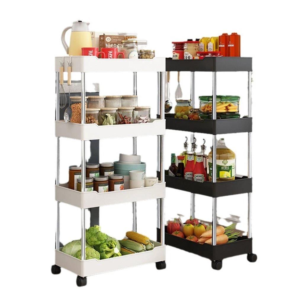 4 Layer Multipurpose Storage Rack with Wheels Space Saving Organizer 35 cm L x 21 cm W x 85 cm H Kitchen Racks Household Storage Caddies