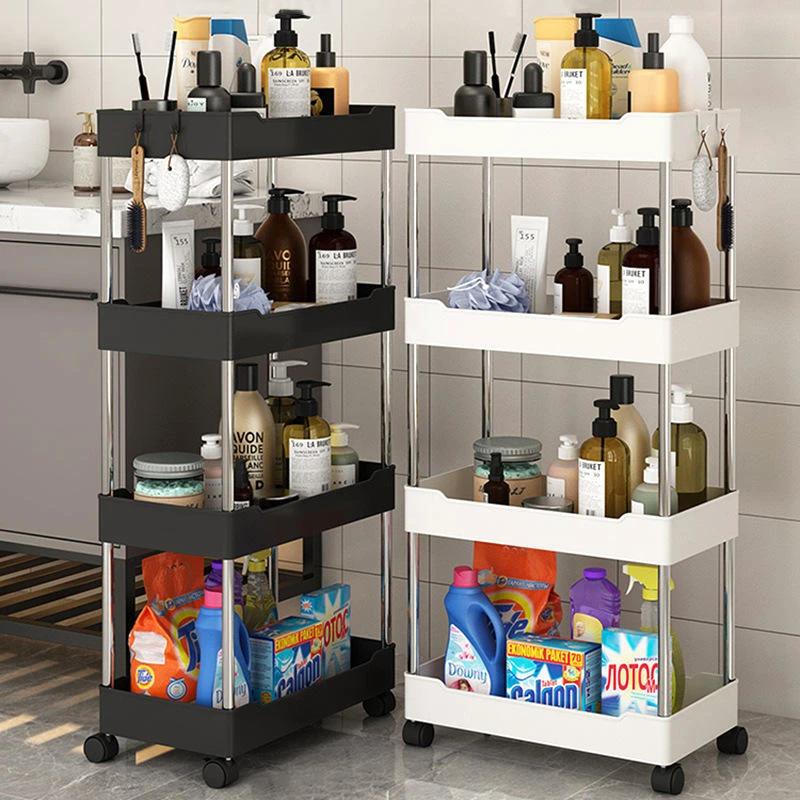 4 Layer Multipurpose Storage Rack with Wheels Space Saving Organizer 35 cm L x 21 cm W x 85 cm H Kitchen Racks Household Storage Caddies