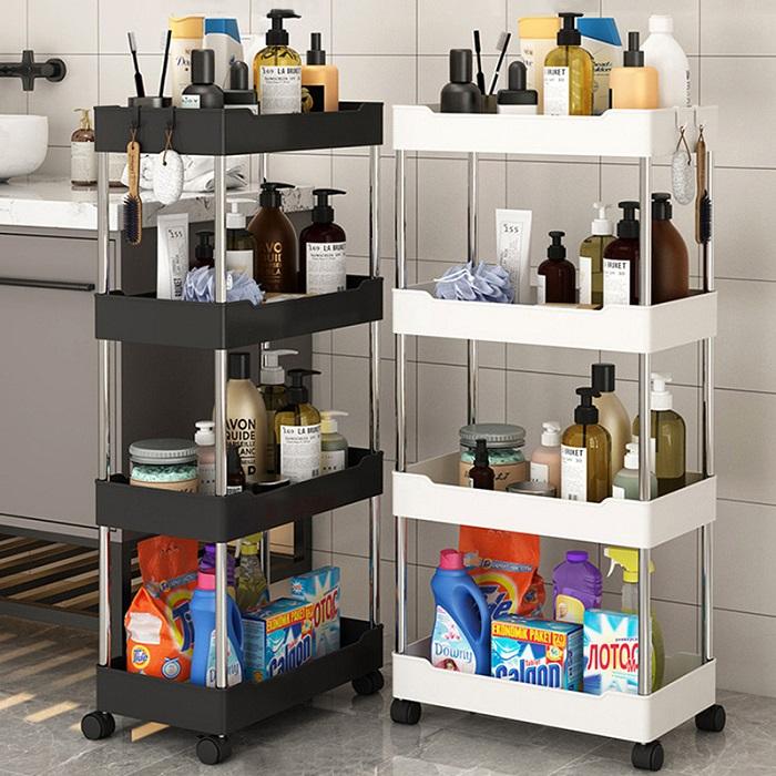 4 Layer Multipurpose Storage Rack with Wheels Space Saving Organizer 35 cm L x 21 cm W x 85 cm H