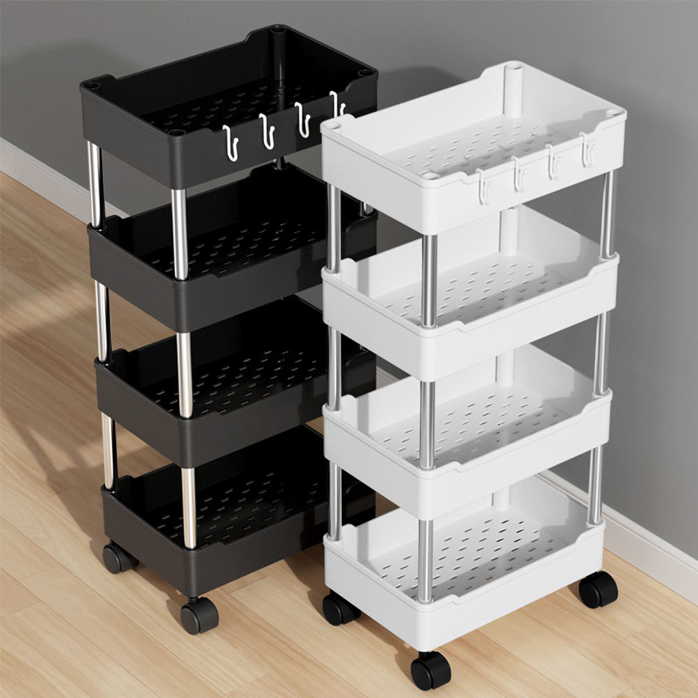 4 Layer Multipurpose Storage Rack with Wheels Space Saving Organizer 35 cm L x 21 cm W x 85 cm H