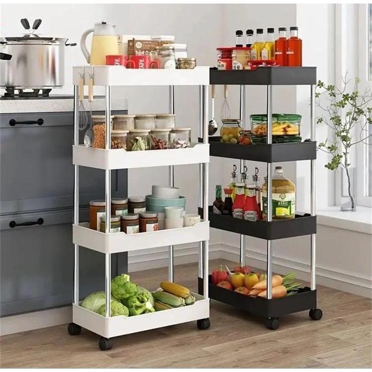 4 Layer Multipurpose Storage Rack with Wheels Space Saving Organizer 35 cm L x 21 cm W x 85 cm H Kitchen Racks Household Storage Caddies