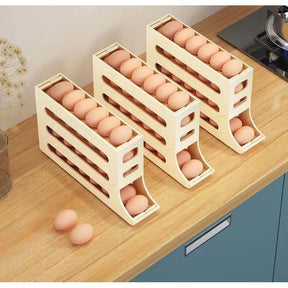 4 Layer Rolling Egg Dispenser Space-Saving Stackable Organizer for 30 Eggs. Food Storage Containers