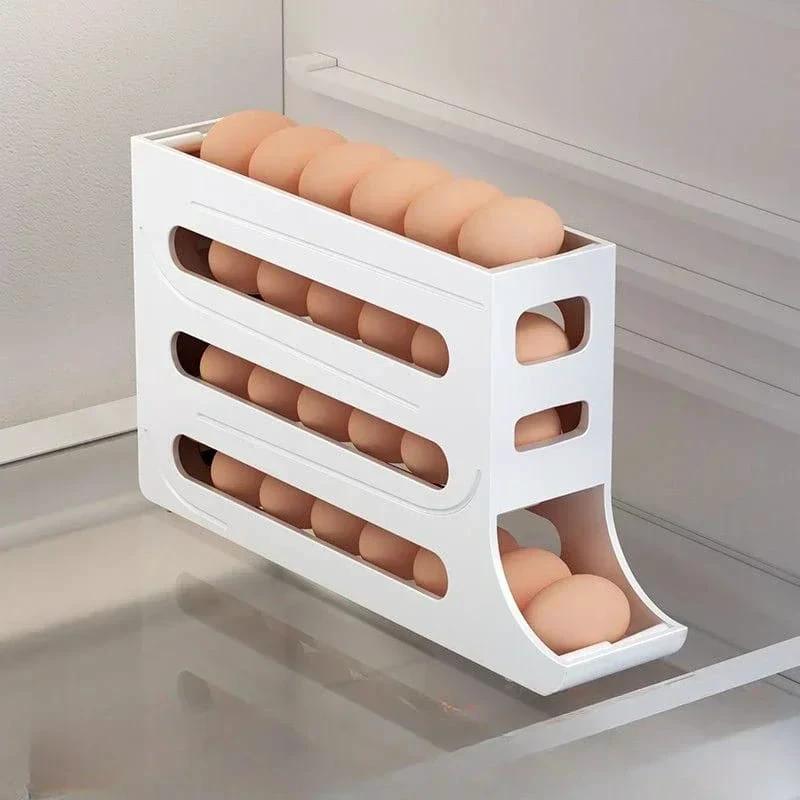 4 Layer Rolling Egg Holder Dispenser Plastic, Holds 30 Eggs, White & Beige. Storage Containers Food Storage Containers