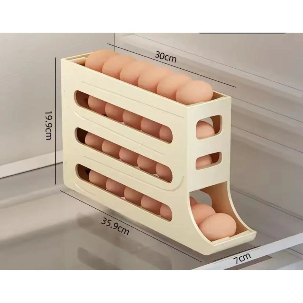 4 Layer Rolling Egg Holder Dispenser Plastic, Holds 30 Eggs, White & Beige. Storage Containers Food Storage Containers
