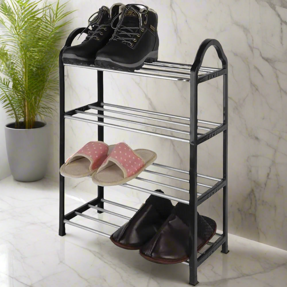 4 Layer Space Saving Folding Shoe Rack Compact Storage Solution