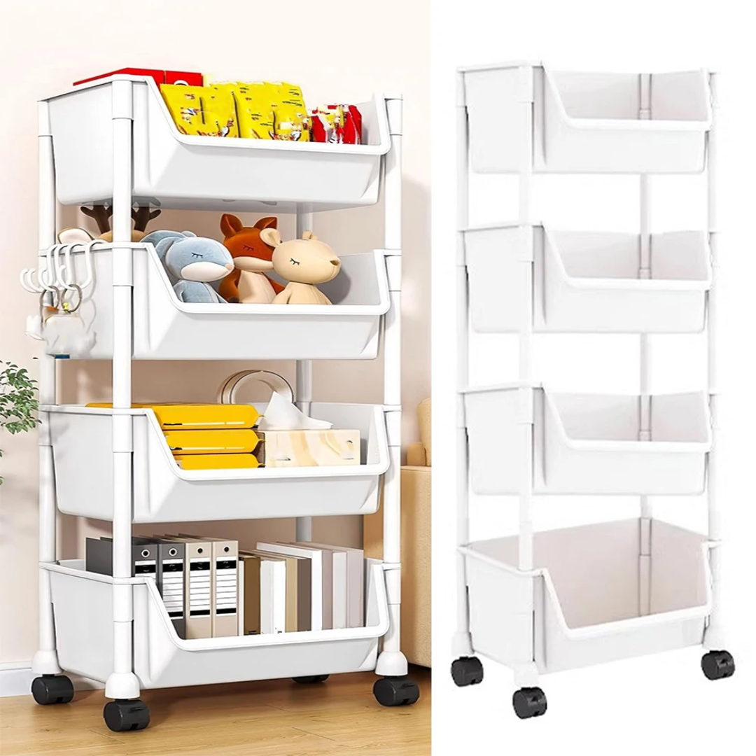 4-Layer Trolley Bookshelf & Slit Storage Cabinet Multipurpose Organizer for Kitchen, Bathroom & Living Room.