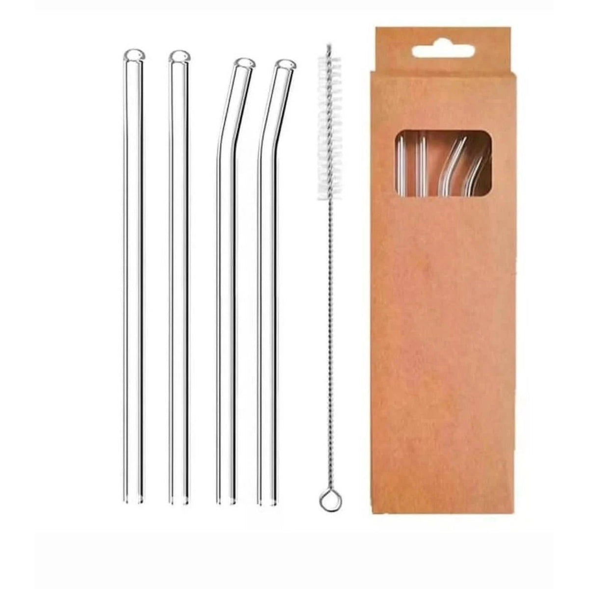 4 Pcs Reusable Glass Straws – 8mm Straight & Bent Eco-Friendly Drinking Straws for Beverages, Milk, Coffee, and Cocktails Utensils Drinking Straws & Stirrers