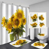 4 Pcs Set Bathroom Shower Curtain Waterproof 3D Print Includes Bath Mat U Shape Mat & Toilet Lid Cover (180cmx180cm Curtain)
