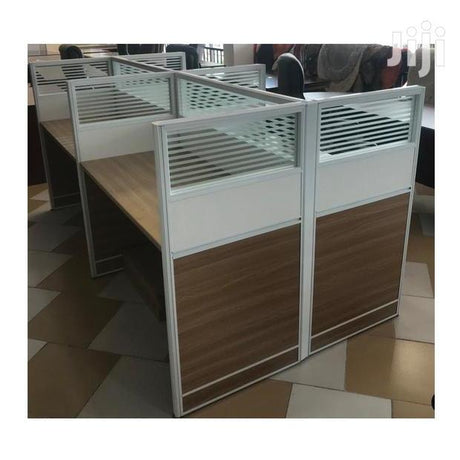 4-Person Wooden Office Workstation with Partition and Storage