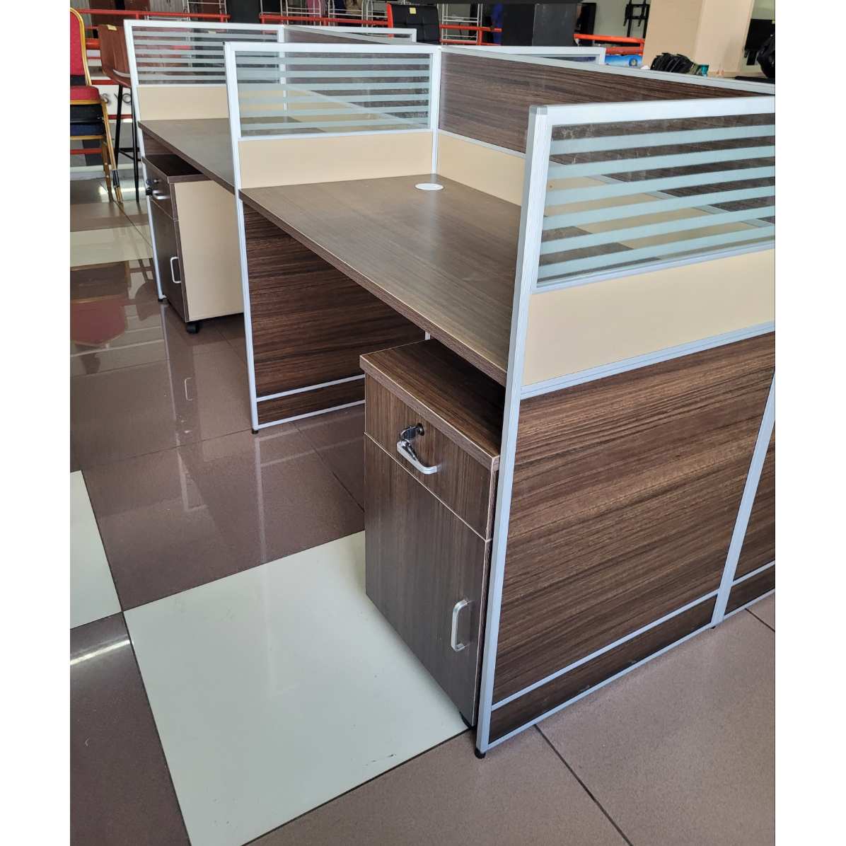 4-Person Wooden Office Workstation with Partition and Storage