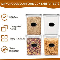 4 Piece BPA Free Airtight Food Storage Containers Set | 5.2L Capacity with Labels, Pen & Measuring Cups Kitchen Storage Food Storage Containers