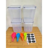 4 Piece BPA Free Airtight Food Storage Containers Set | 5.2L Capacity with Labels, Pen & Measuring Cups