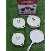7 Piece Enamel Cast Iron Cooking Pots with Casseroles and Frying Pan Cookware Cookware Sets