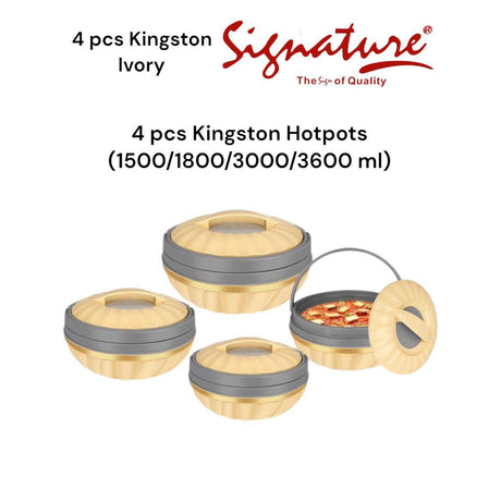 4 Piece Kingston Hotpots Set (1500ml, 1800ml, 3000ml, 3600ml) | White, Grey, Ivory