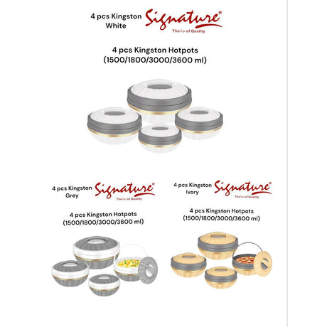 4 Piece Kingston Hotpots Set (1500ml, 1800ml, 3000ml, 3600ml) | White, Grey, Ivory