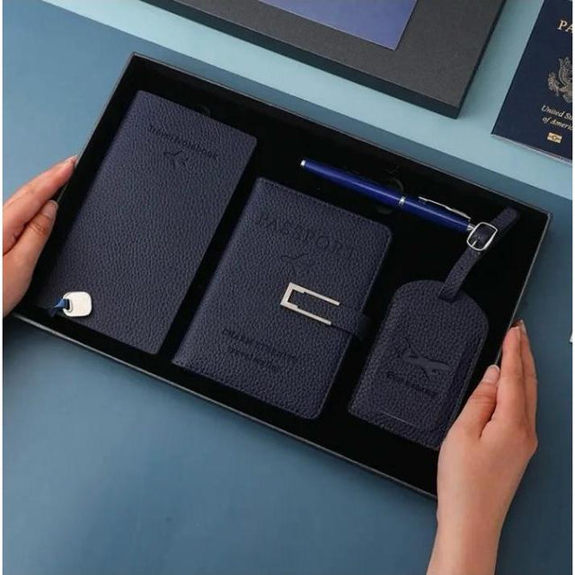 4 Piece Luxury Travel Accessories Set with Gift Box Elegant Travel Essentials