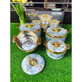 4 Piece Pearl Platina Hotpots Set (700ml, 1000ml, 1500ml, 2500ml) | Available in Blue, Grey, Pink, and Orange