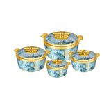 4 Piece Pearl Platina Hotpots Set (700ml, 1000ml, 1500ml, 2500ml) | Available in Blue, Grey, Pink, and Orange