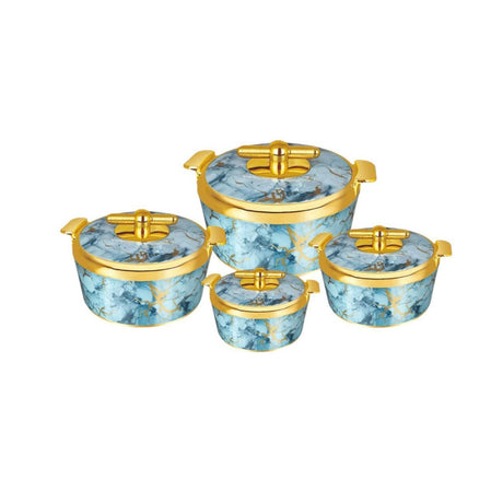 4 Piece Pearl Platina Hotpots Set (700ml, 1000ml, 1500ml, 2500ml) | Available in Blue, Grey, Pink, and Orange