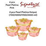 4 Piece Pearl Platina Hotpots Set (700ml, 1000ml, 1500ml, 2500ml) | Available in Blue, Grey, Pink, and Orange