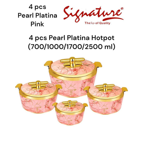 4 Piece Pearl Platina Hotpots Set (700ml, 1000ml, 1500ml, 2500ml) | Available in Blue, Grey, Pink, and Orange