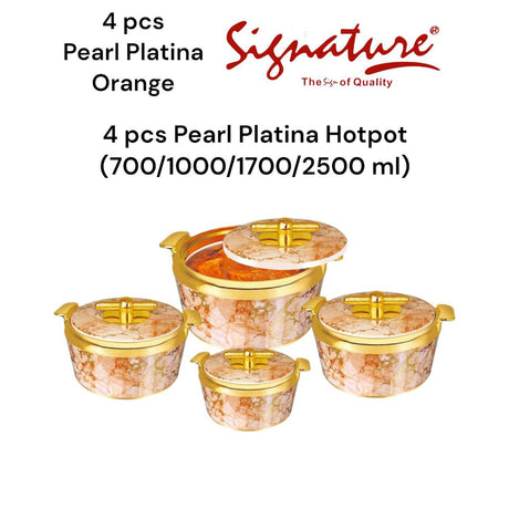 4 Piece Pearl Platina Hotpots Set (700ml, 1000ml, 1500ml, 2500ml) | Available in Blue, Grey, Pink, and Orange