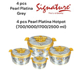 4 Piece Pearl Platina Hotpots Set (700ml, 1000ml, 1500ml, 2500ml) | Available in Blue, Grey, Pink, and Orange