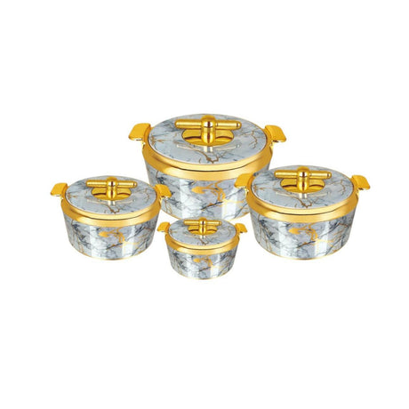 4 Piece Pearl Platina Hotpots Set (700ml, 1000ml, 1500ml, 2500ml) | Available in Blue, Grey, Pink, and Orange