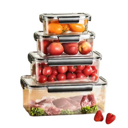 4 Piece Transparent Sealed Refrigerator Food Container Set | Large Capacity Storage Storage Containers Food Storage Accessories