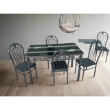 4 Seater Glass Top Dining Table with Floral Design and Chairs