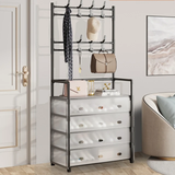 4 Tier 8 Hooks Dust Proof Hanger Rack | Clear Covers for Shoes, Hats, Bags, and Coats | Available in Black & White