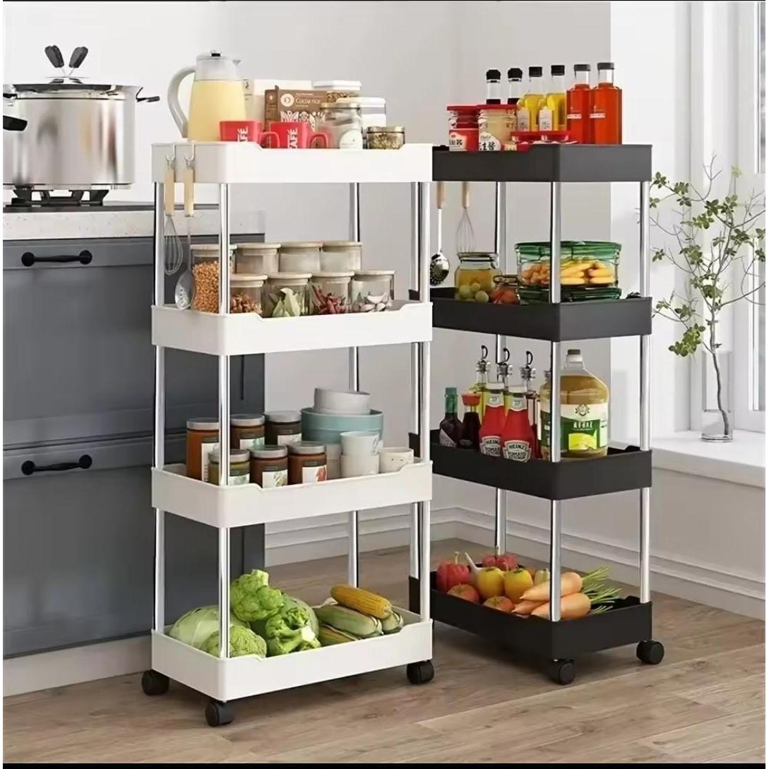 4-Tier Multipurpose Storage Rack with Wheels in White and Black