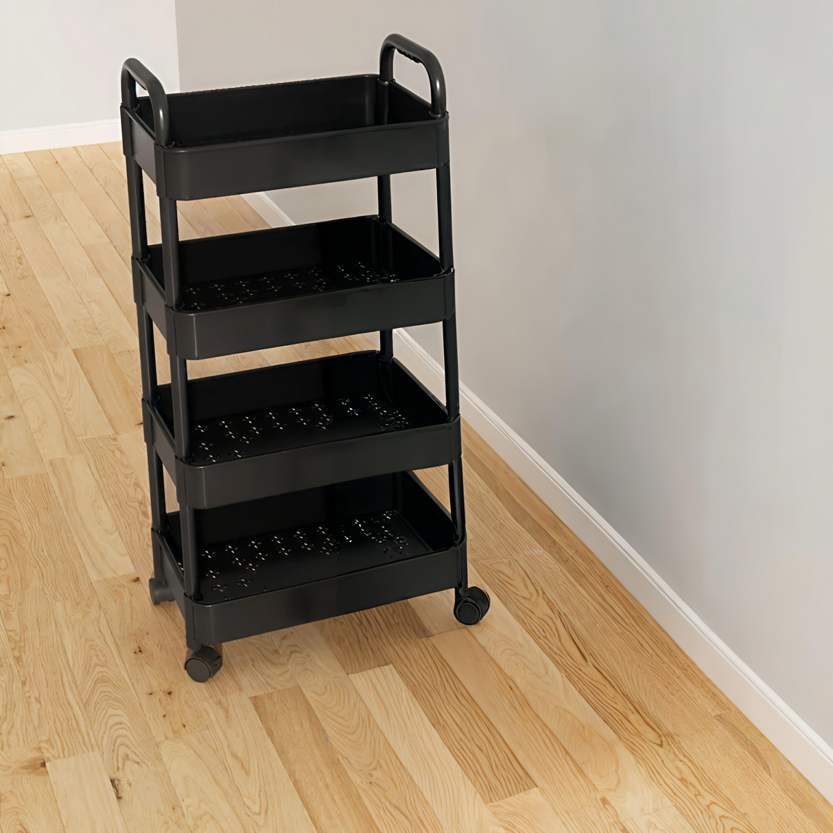 4-Tier Multipurpose Storage Rack with Wheels in White and Black