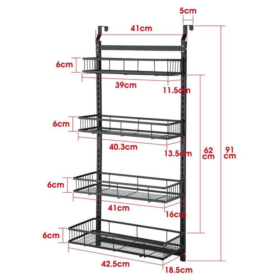 4 Tier Over Door Caddy Organizer Adjustable Hanging Steel Storage Rack with Suction Cups