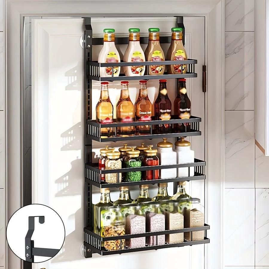 4 Tier Over Door Caddy Organizer Adjustable Hanging Steel Storage Rack with Suction Cups Kitchen Racks Kitchen Utensil Racks