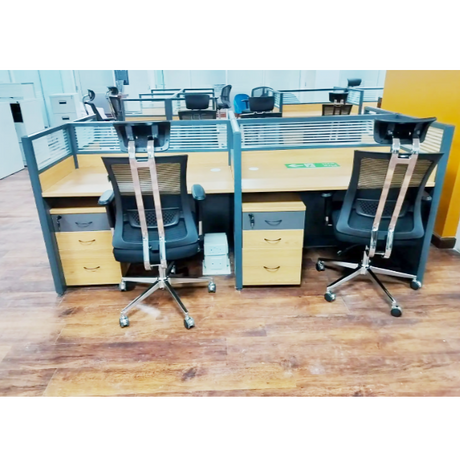 4 Way Office Workstation Desk with Drawers and Privacy Panels