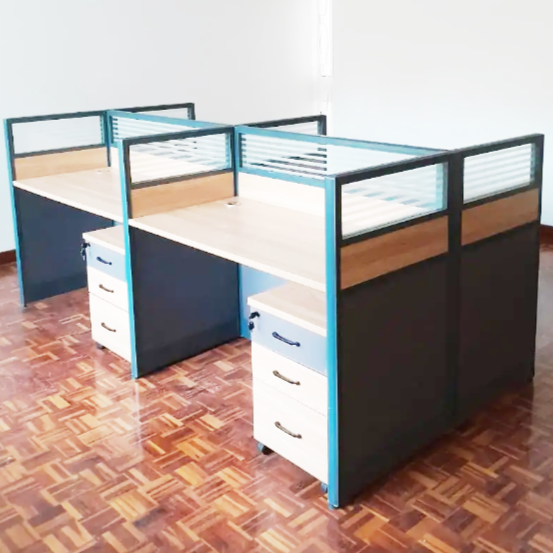 4 Way Office Workstation Desk with Drawers and Privacy Panels