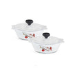 4 pcs White Glass Casserole set (2 x 1000 ml with Plastic Lid) Chrys Red