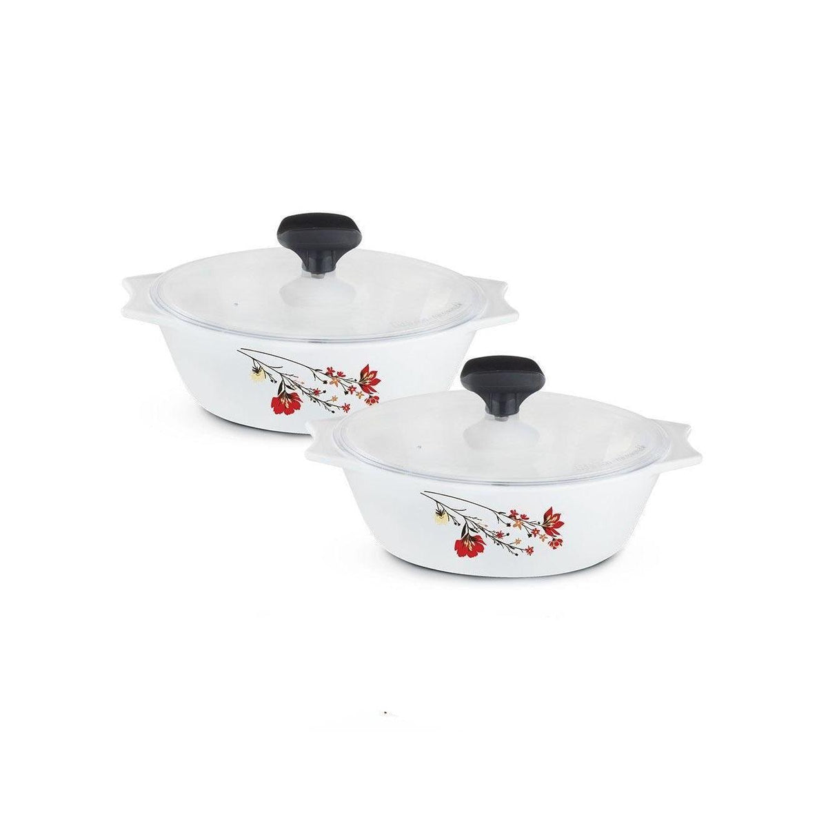 4 pcs White Glass Casserole set (2 x 1000 ml with Plastic Lid) Chrys Red