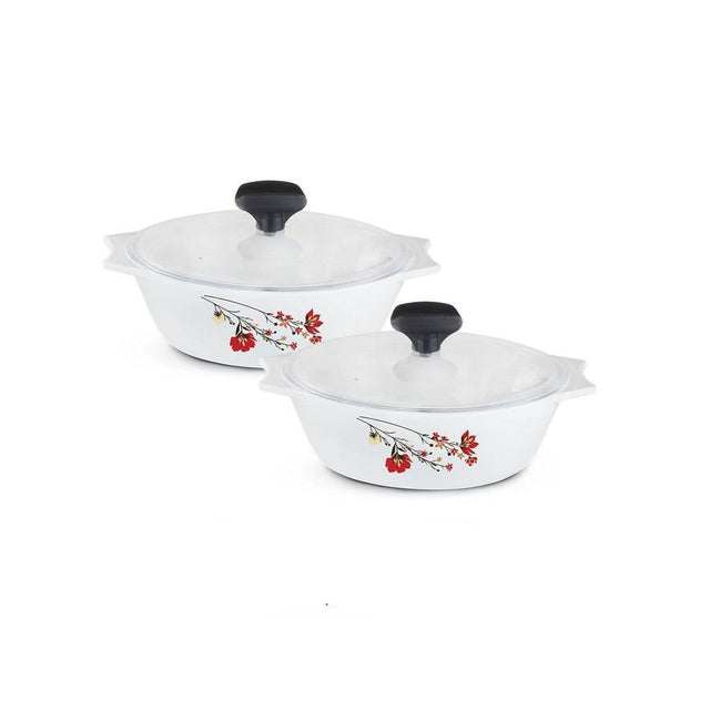 4 pcs White Glass Casserole set (2 x 1000 ml with Plastic Lid) Chrys Red
